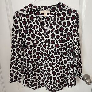 MICHAEL Michael Kors Black White and Maroon Leopard Print Blouse